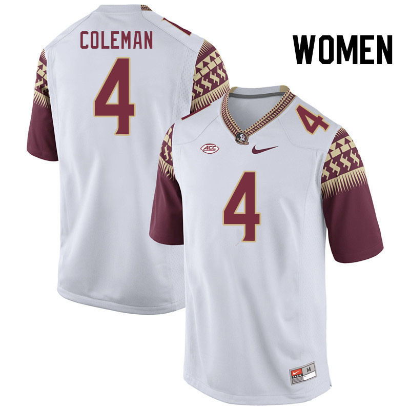 Women #4 Keon Coleman Florida State Seminoles College Football Jerseys Stitched Sale-White - Click Image to Close
